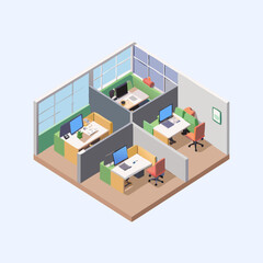 Obraz premium Isometric View of a Modern Office Environment with Employees