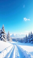 Obraz premium A vibrant blue winter sky, crisp and clear, stretches over a snow-covered landscape, untouched by clouds, offering a serene and peaceful scene of winter's beauty , backdrop, view