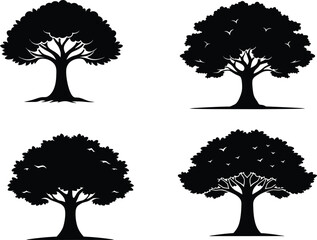 Tree Line Art Icon Set, Minimalist Tree Line Icons, Black Line Tree Vector Bundle, Forest Line Drawing Icon Set.