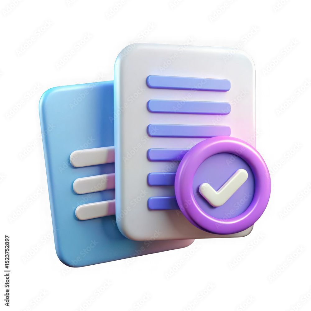 Poster 3d realistic document checkmark icon isolated on transparent background