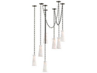 Lucca Alabaster Chandelier 7 , blackened brass with alabaster , Elegant Lighting Fixture Against...