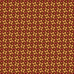 Cute botanical print Spring summer decorative small yellow flowers on a dark wine red, burgundy background Country style tiny flowers pattern Ditsy dress fabric print
