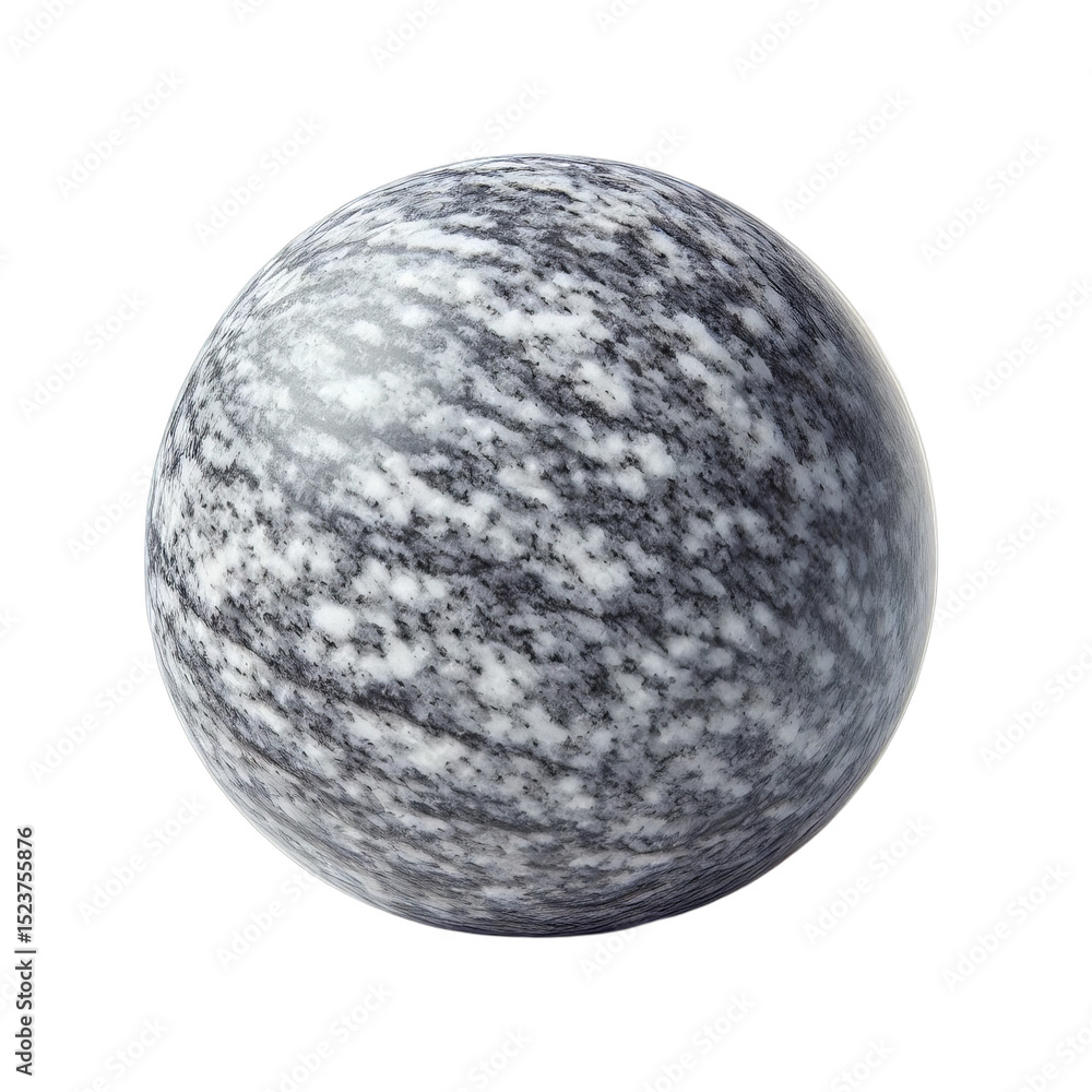 Poster a spherical marble-like pattern with a gradient of gray and white textures isolated on black.