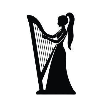 black silhouette woman playing harp clip art preview