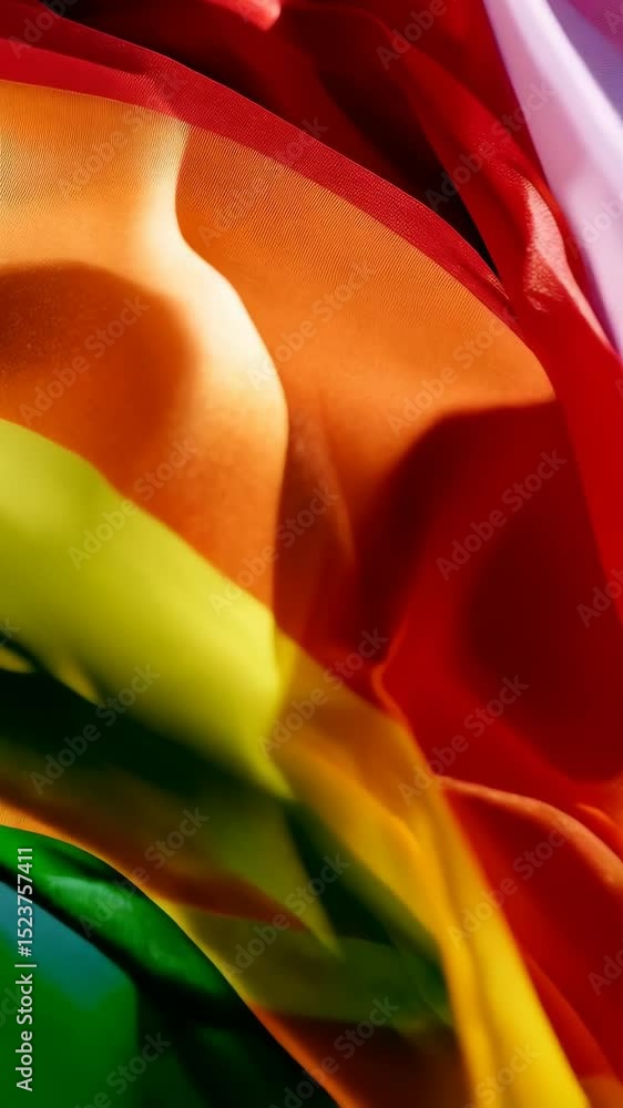 Poster close up shot of rainbow colored fabric with soft folds and beautiful textures creating a visually s