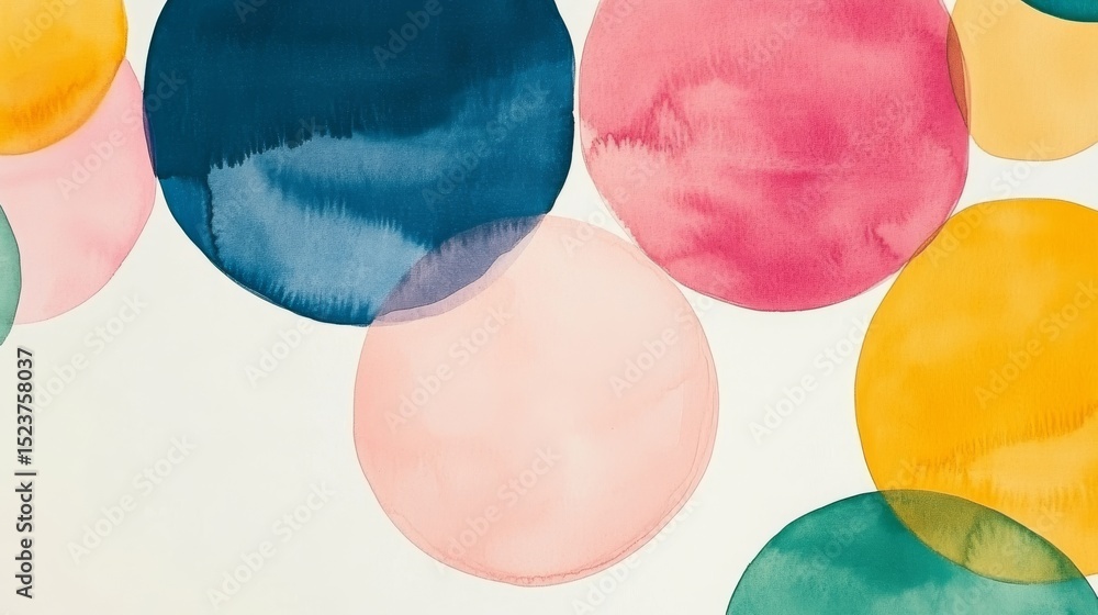 Poster a white canvas showcases a dynamic display of watercolor circles bursting with color and texture