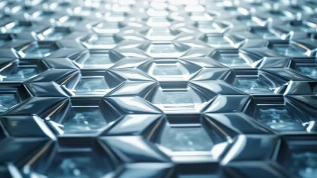 A close up of a blue and silver hexagonal pattern with a glossy and reflective surface texture background texture video