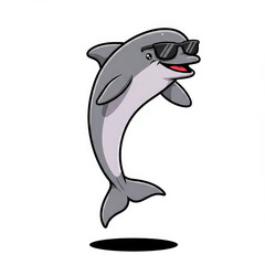 Naklejka premium Cartoon dolphin wearing sunglasses jumping