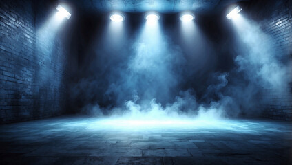 Naklejka premium Asphalt Blue Dark Street with Smoke Rays: A Dramatic Background for Business Presentations