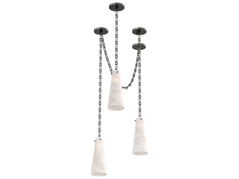 Lucca Alabaster Chandelier 3 , blackened brass with alabaster , Elegant Lighting Fixture Against white bachground .