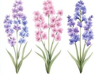 In a watercolor garden, a kaleidoscope of blooms, such as lavenders, lupines, and snapdragons, move in harmony to create a floral symphony