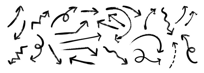 ブラシで書いた手書きの矢印素材セット1