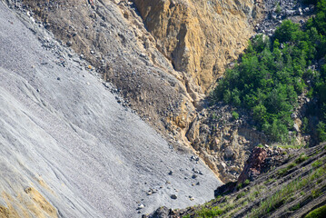 Heaps of tailings and mine dumps in Bor, Eastern Serbia, large copper mine owned by Chinese mining company Zijin Mining Group