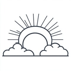 Radiant light shines down on a sunny cloudscape in this doodle icon illustration