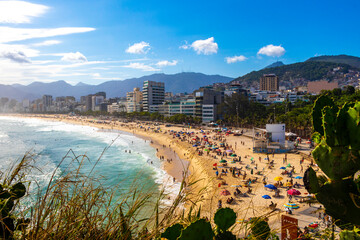 Fototapeta premium Ipanema Beach Tropical Panorama many People Rio de Janeiro Brazil.