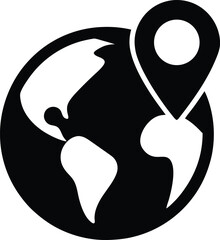black silhouette of a globe with location pin icon