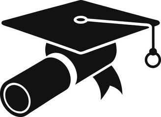 black silhouette of a graduation scroll icon education