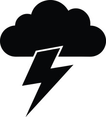 black silhouette of a lightening bolt with cloud