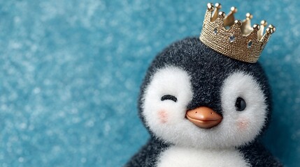 Adorable Penguin King: A Winking Plush Penguin Wearing a Golden Crown