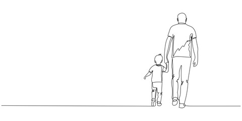 One continuous line drawing of father and son, editable line, Father's Day. Father and child walking together in a minimalist, artistic style emphasizing connection and love
