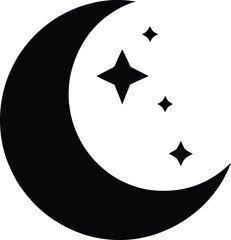 black silhouette of a moon and stars icon night