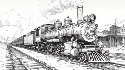 Vintage Steam Train: A Pen-and-Ink Masterpiece