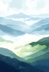 Obraz premium Hazy mountain range at sunset is an ideal abstract background for designing header posters, banners, and backdrops