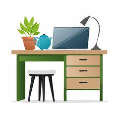 Abstract Workspace Illustration with Divider Between Laptop and Teapot Representing Work-Life Separation