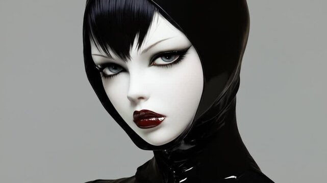 Ethereal goth in shiny black hood