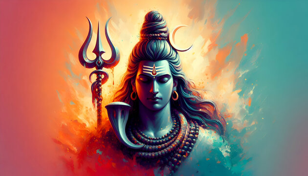 Lord Shiva portrait for festival color design banner background