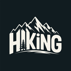 Mountains with hiking typography logo