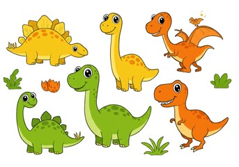 Naklejka premium Cute colorful dinosaurs on white