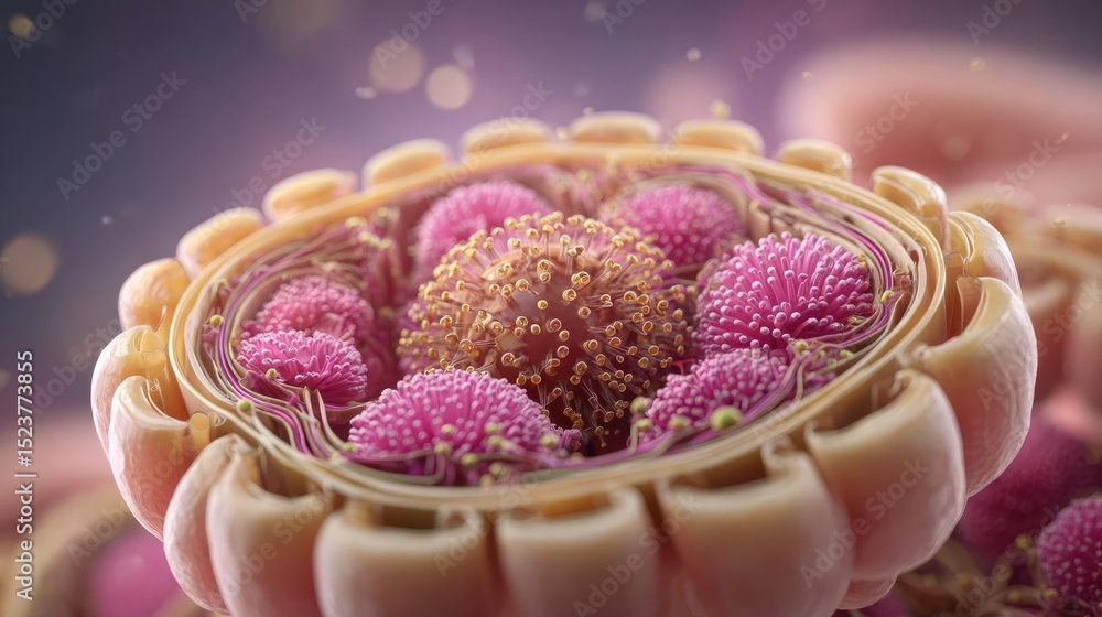 Poster human intestine anatomy by public support and healing concept. close-up of vibrant cellular structur