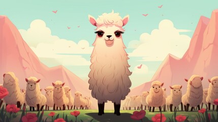 Fototapeta premium A sweet llama cartoon. 