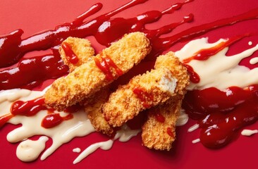 Fried mozzarella sticks with ketchup and mayonnaise