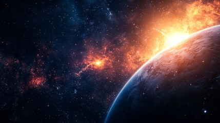 A vivid, ultra-high-definition depiction of outer space captures a lifelike view