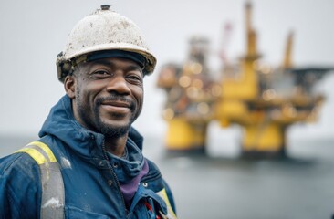 Offshore worker near oil rig marine industry