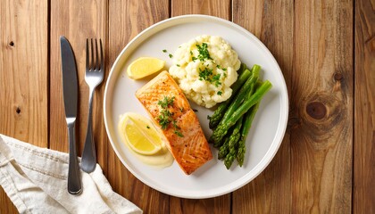 Pan-Seared Salmon with Creamy Mashed Potatoes and Asparagus