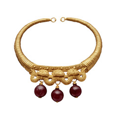 gold tribal necklace with red beads