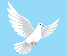 Obraz premium White dove flying with spread wings blue background vector illustration peaceful symbol 