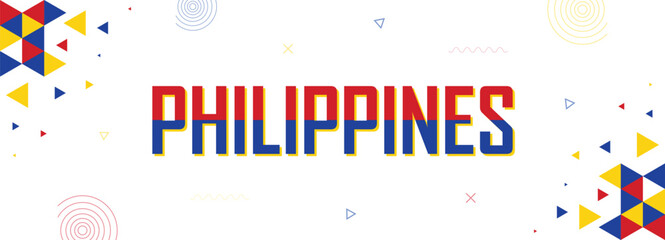 Philippines nation banner, national independence celebrations and festivals, flag colors combination, red blue yellow abstract background, geometric pattern design with shapes