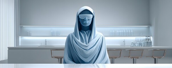 A digital interface shows a virtual bankruptcy lawyer giving legal advice, set against a sleek, minimalist background with abundant copy space. This futuristic depiction highlights the evolution of