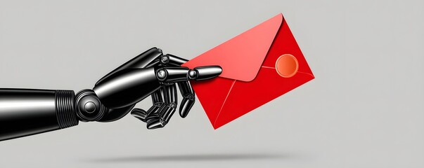 In a stark, futuristic setting, a robotic hand grips a foreclosure notice, highlighting the concept of bankruptcy in a technologically advanced era. The minimalistic design offers significant copy