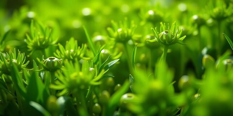 Glowing bioengineered seeds, vibrant green, close-up , agricultural technology, laboratory