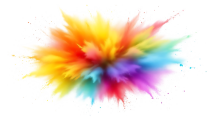 Vibrant rainbow dust powder explosion with dynamic motion, perfect for party, festival, or celebration themes. Transparent PNG with isolated background for easy design integration