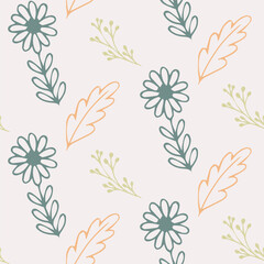 Seamless Botanical Leaf Pattern with Green and Orange Foliage on Light Background
