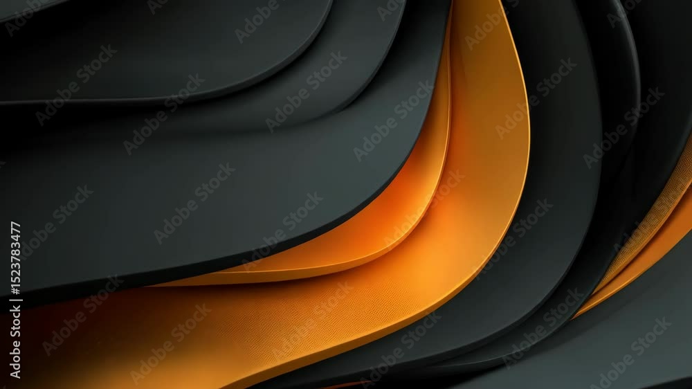 Poster abstract layered wave pattern featuring sleek black and warm orange tones with subtle textured surfa