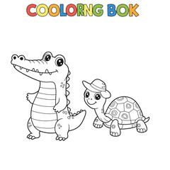 Cute Cartoon Alligator and Turtle Coloring Page for Kids Activity Book