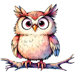 Fototapeta premium Exotic Owl Clipart, Chubby Cartoon Bird Illustration for Party Decor, Animal Illustration with Transparent Background
