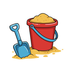 Cartoon Sand Bucket and Shovel Illustration for Summer Fun and Play